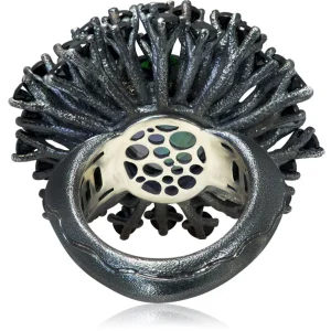 Designer Rings | Silver Rings*Alex Soldier Silver Astra Ring with Swarovski Green Crystal & Spinel