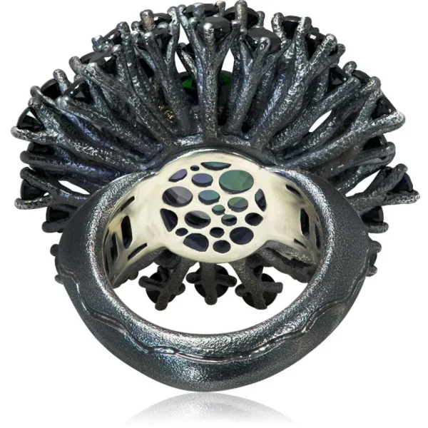 Designer Rings | Silver Rings*Alex Soldier Silver Astra Ring with Swarovski Green Crystal & Spinel