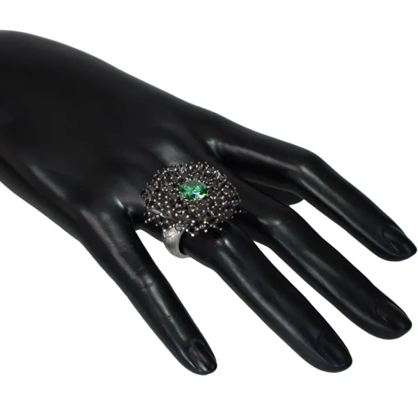 Designer Rings | Silver Rings*Alex Soldier Silver Astra Ring with Swarovski Green Crystal & Spinel