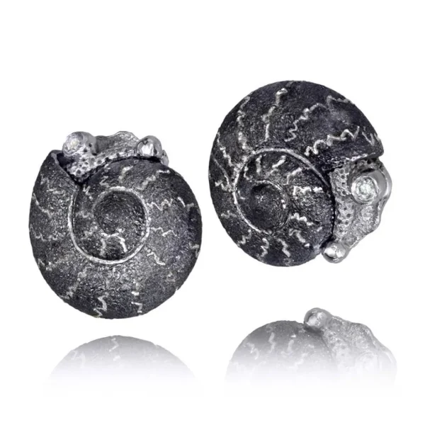 Stud Earrings | Diamond Earrings*Alex Soldier Silver Baby Snail Earrings with Silvermist Diamonds
