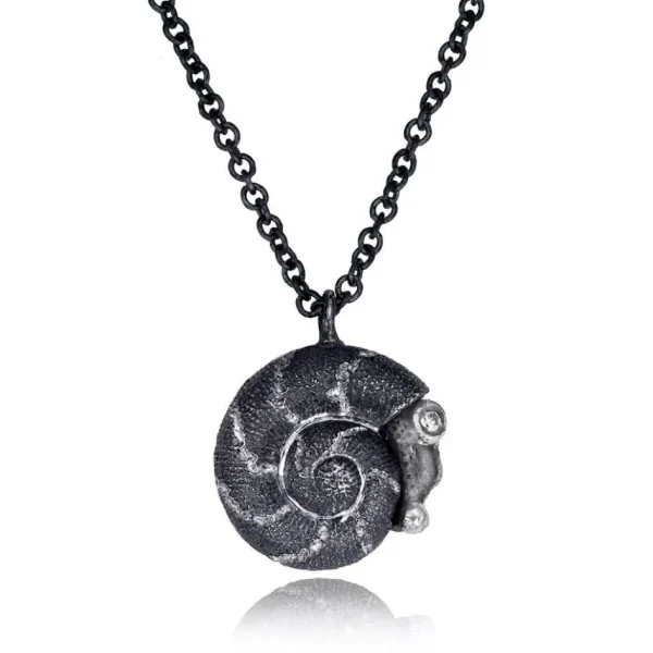 Pendants*Alex Soldier Silver Baby Snail Pendant with Diamonds On Chain