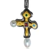 For Men*Alex Soldier Silver Blackened Byzantine Cross with Gemstones