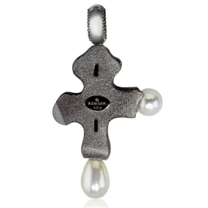 For Men*Alex Soldier Silver Blackened Byzantine Cross with Gemstones