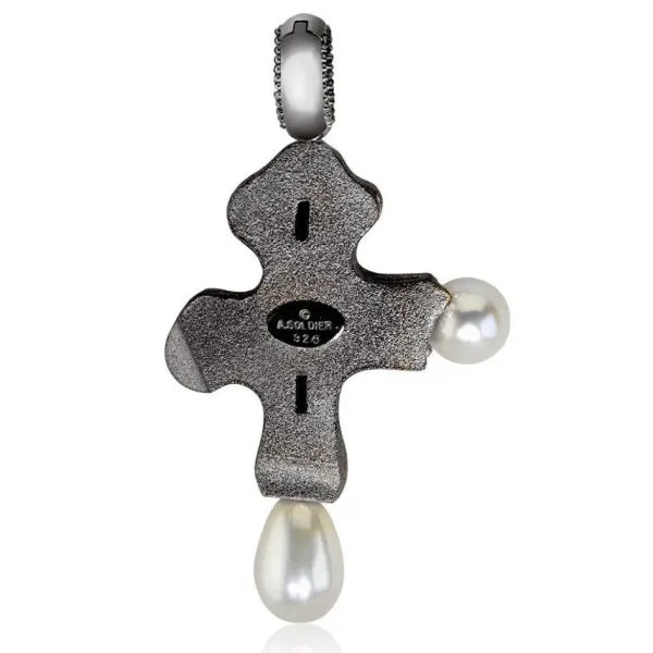 For Men*Alex Soldier Silver Blackened Byzantine Cross with Gemstones