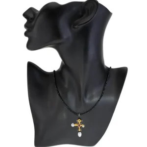 For Men*Alex Soldier Silver Blackened Byzantine Cross with Gemstones