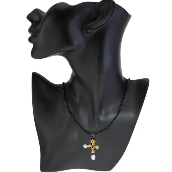 For Men*Alex Soldier Silver Blackened Byzantine Cross with Gemstones