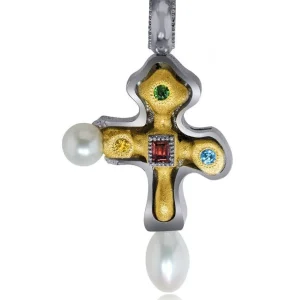 For Men | Pendants*Alex Soldier Silver Byzantine Cross Pendant with Gemstones