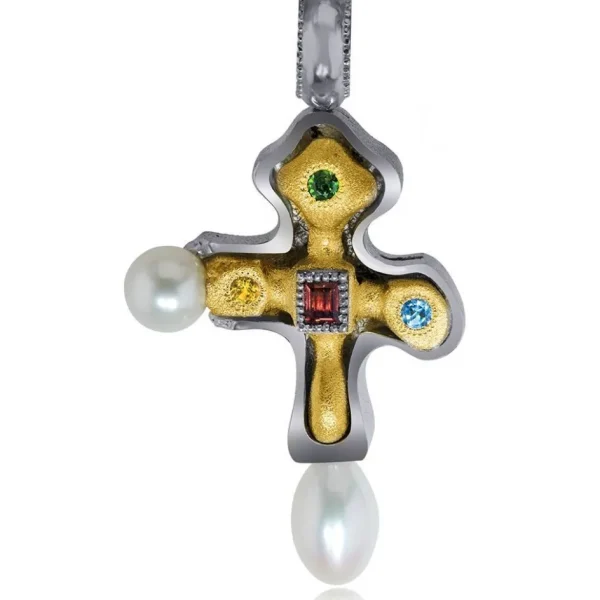 For Men | Pendants*Alex Soldier Silver Byzantine Cross Pendant with Gemstones