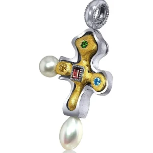 For Men | Pendants*Alex Soldier Silver Byzantine Cross Pendant with Gemstones