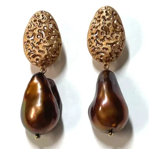 Pearl Earrings | Drop Dangle Earrings*Alex Soldier Silver Chocolate Pearl Meteorite Drop Earrings