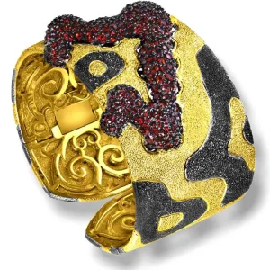 Cuff Bracelets*Alex Soldier Silver Cora Pattern Cuff Bracelet with Red Garnet