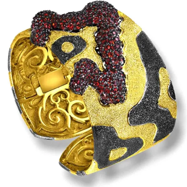 Cuff Bracelets*Alex Soldier Silver Cora Pattern Cuff Bracelet with Red Garnet