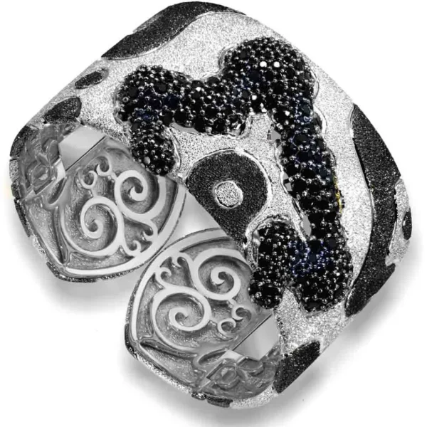 Cuff Bracelets*Alex Soldier Silver Cora Pattern Cuff Bracelet with Black Spinel