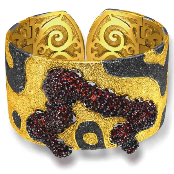 Cuff Bracelets*Alex Soldier Silver Cora Pattern Cuff Bracelet with Red Garnet