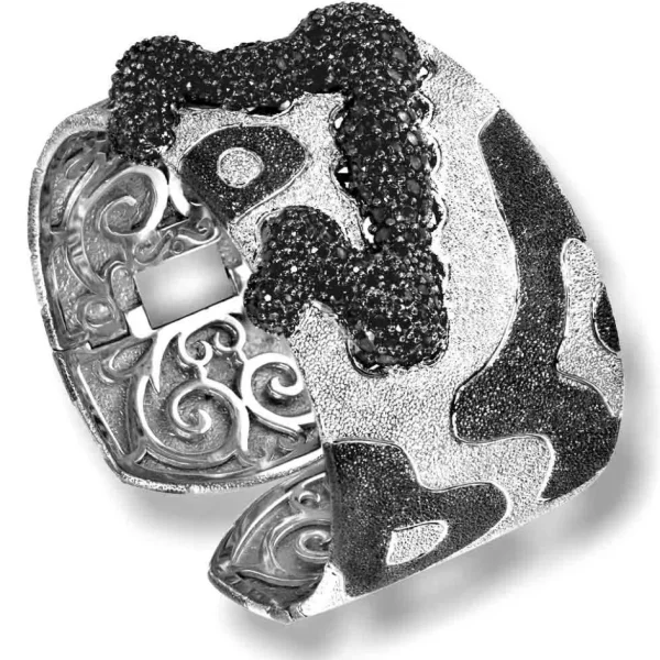 Cuff Bracelets*Alex Soldier Silver Cora Pattern Cuff Bracelet with Black Spinel
