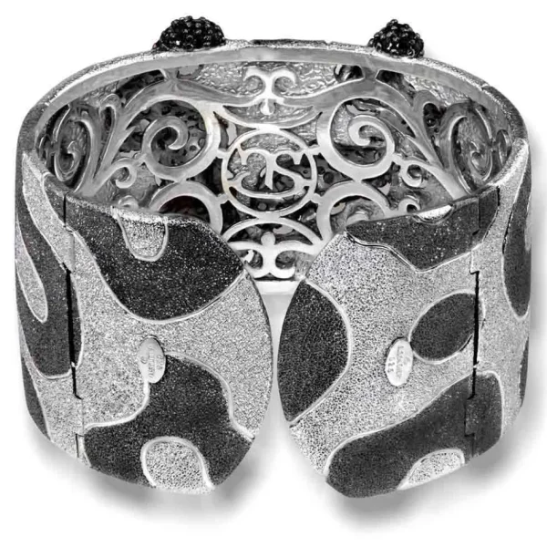 Cuff Bracelets*Alex Soldier Silver Cora Pattern Cuff Bracelet with Black Spinel