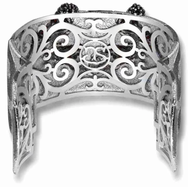 Cuff Bracelets*Alex Soldier Silver Cora Pattern Cuff Bracelet with Black Spinel