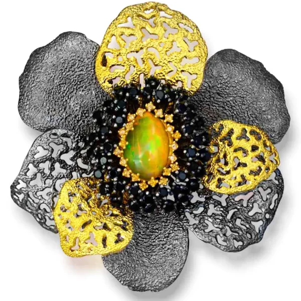 Pendants | Other Brooches*Alex Soldier Silver Coronaria Brooch Pendant with Opal & Spinel