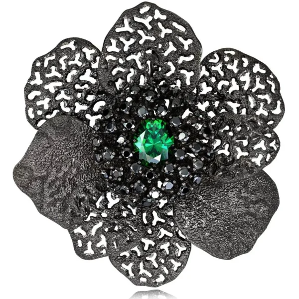 Pendants | Other Brooches*Alex Soldier Silver Coronaria Brooch/Pendant with Green Oval Crystal