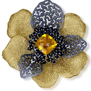 Pendants | Other Brooches*Alex Soldier Silver Coronaria Brooch/Pendant with Citrine & Spinel