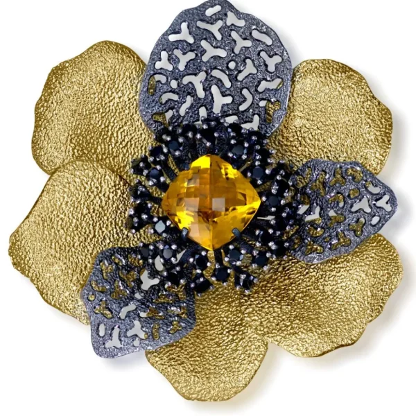 Pendants | Other Brooches*Alex Soldier Silver Coronaria Brooch/Pendant with Citrine & Spinel