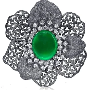 Pendants | Other Brooches*Alex Soldier Silver Coronaria Brooch/Pendant with Green Agate, Topaz