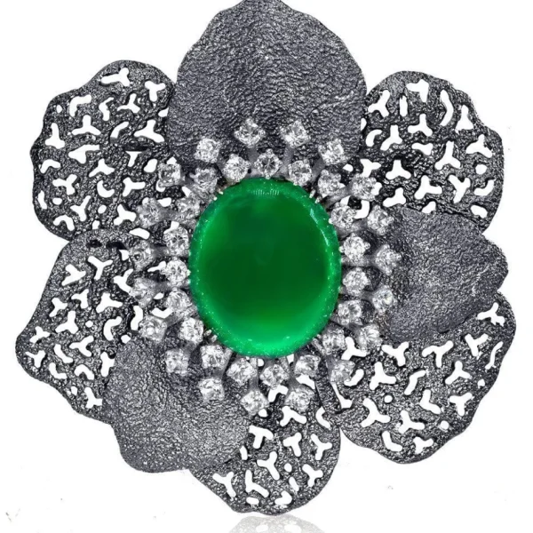 Pendants | Other Brooches*Alex Soldier Silver Coronaria Brooch/Pendant with Green Agate, Topaz