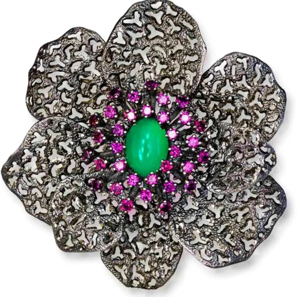 Garnet Jewelry | Pendants*Alex Soldier Silver Coronaria Brooch/Pendant with Agate & Garnet
