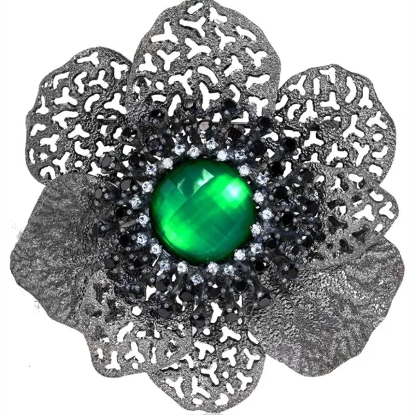 Pendants | Other Brooches*Alex Soldier Silver Coronaria Brooch/Pendant with Round Green Agate