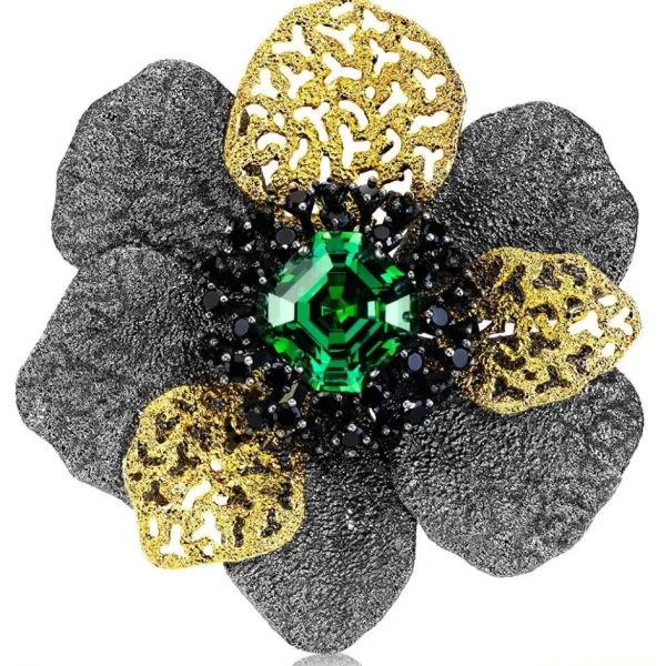 Pendants | Other Brooches*Alex Soldier Silver Coronaria Brooch/Pendant with Green Crystal
