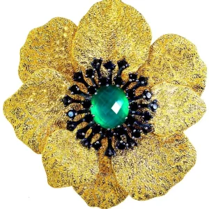 Pendants | Other Brooches*Alex Soldier Silver Coronaria Brooch/Pendant with Green Agate Quartz