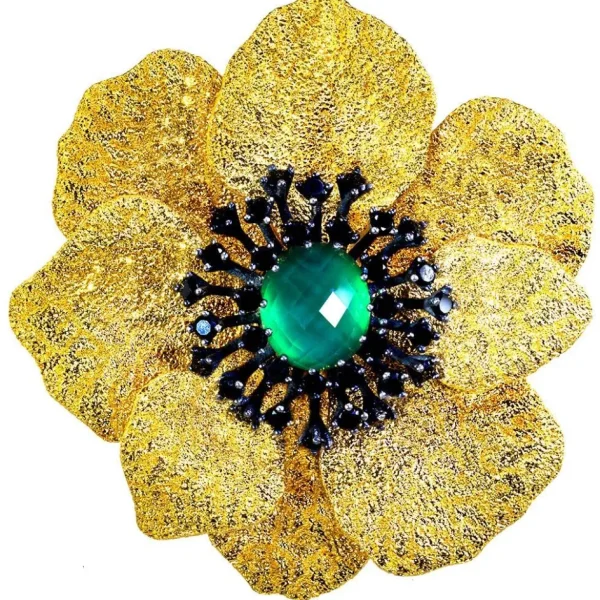 Pendants | Other Brooches*Alex Soldier Silver Coronaria Brooch/Pendant with Green Agate Quartz