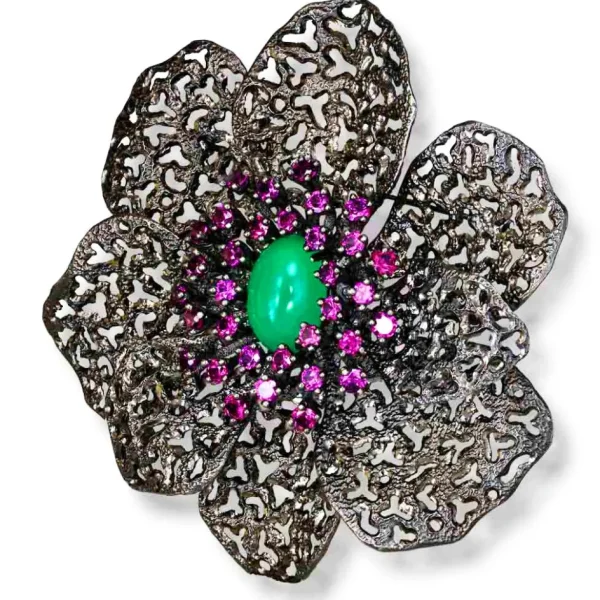 Garnet Jewelry | Pendants*Alex Soldier Silver Coronaria Brooch/Pendant with Agate & Garnet