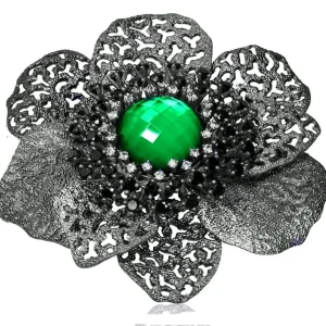 Pendants | Other Brooches*Alex Soldier Silver Coronaria Brooch/Pendant with Round Green Agate