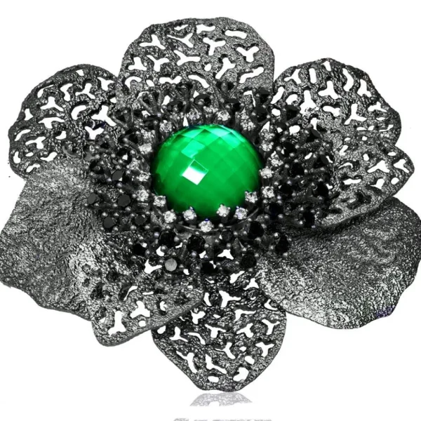 Pendants | Other Brooches*Alex Soldier Silver Coronaria Brooch/Pendant with Round Green Agate
