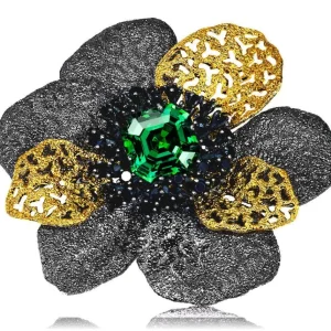 Pendants | Other Brooches*Alex Soldier Silver Coronaria Brooch/Pendant with Green Crystal