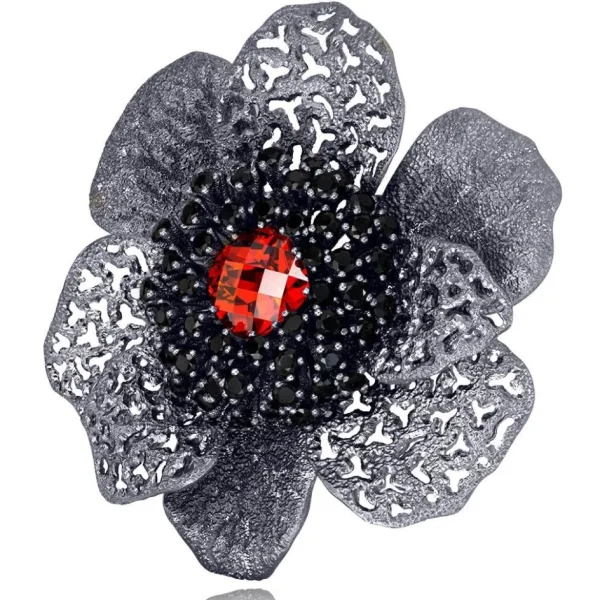 Pendants | Other Brooches*Alex Soldier Silver Coronaria Brooch/Pendant with Red Crystal