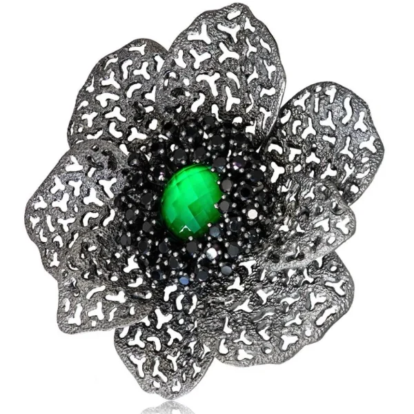 Pendants | Other Brooches*Alex Soldier Silver Coronaria Brooch/Pendant with Oval Green Agate