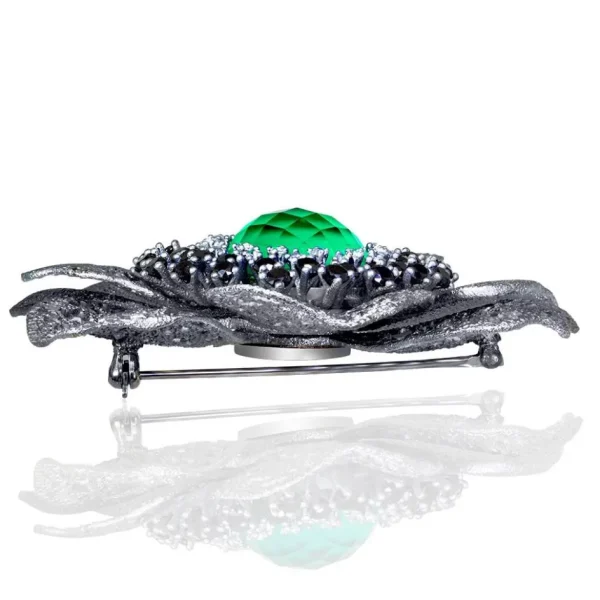 Pendants | Other Brooches*Alex Soldier Silver Coronaria Brooch/Pendant with Round Green Agate