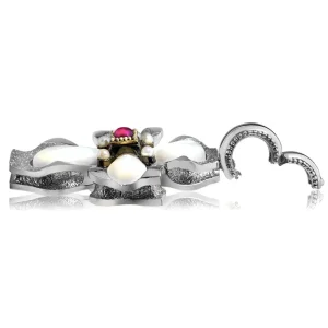 For Men | Pendants*Alex Soldier Silver Cross Pendant with Mother of Pearl and Ruby