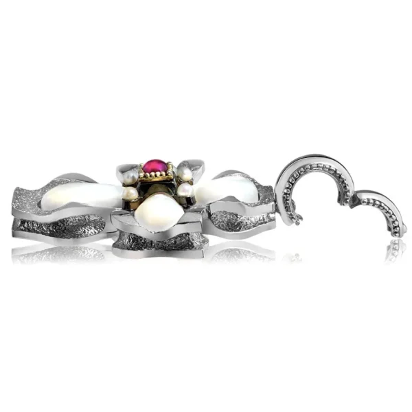 For Men | Pendants*Alex Soldier Silver Cross Pendant with Mother of Pearl and Ruby
