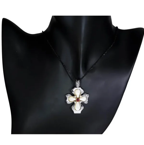 For Men | Pendants*Alex Soldier Silver Cross Pendant with Mother of Pearl and Ruby