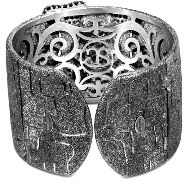 Cuff Bracelets*Alex Soldier Silver Crossroad Black Cuff Bracelet with Black Spinel