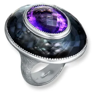 Amethyst Jewelry | Designer Rings*Alex Soldier Silver Galactica Ring with Amethyst, Hematite & Quartz