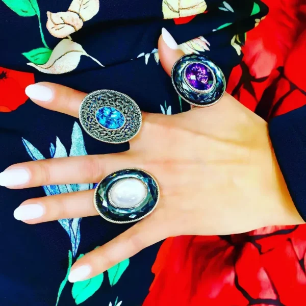 Designer Rings | Silver Rings*Alex Soldier Silver Galactica Ring with Rose Quartz, Mother of Pearl & Hematite
