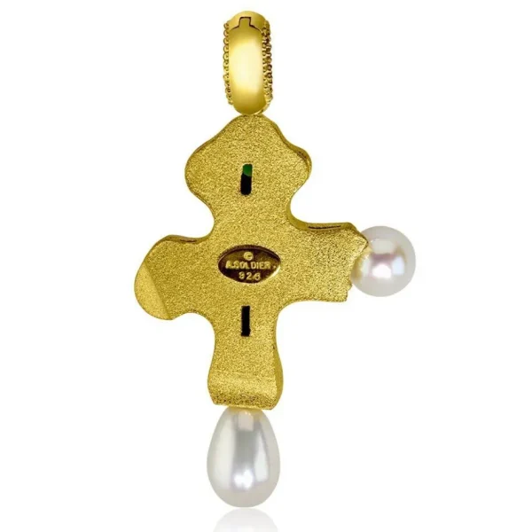 For Men | Pendants*Alex Soldier Silver Golden Byzantine Cross Pendant with Gemstones