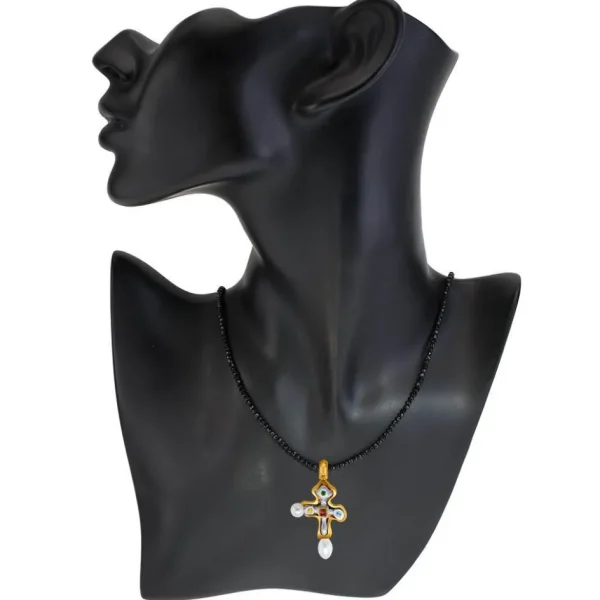 For Men | Pendants*Alex Soldier Silver Golden Byzantine Cross Pendant with Gemstones