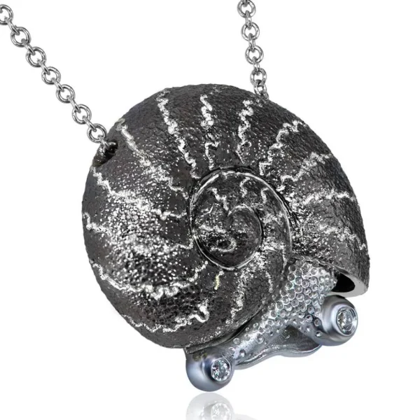 Pendants*Alex Soldier Silver Little Snail Pendant with Diamonds On Chain