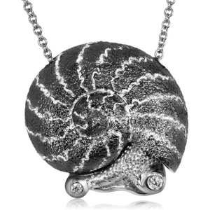 Pendants*Alex Soldier Silver Little Snail Pendant with Diamonds On Chain