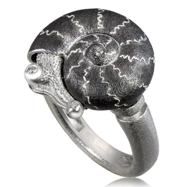 Designer Rings | Silver Rings*Alex Soldier Silver Little Snail Ring with Diamonds